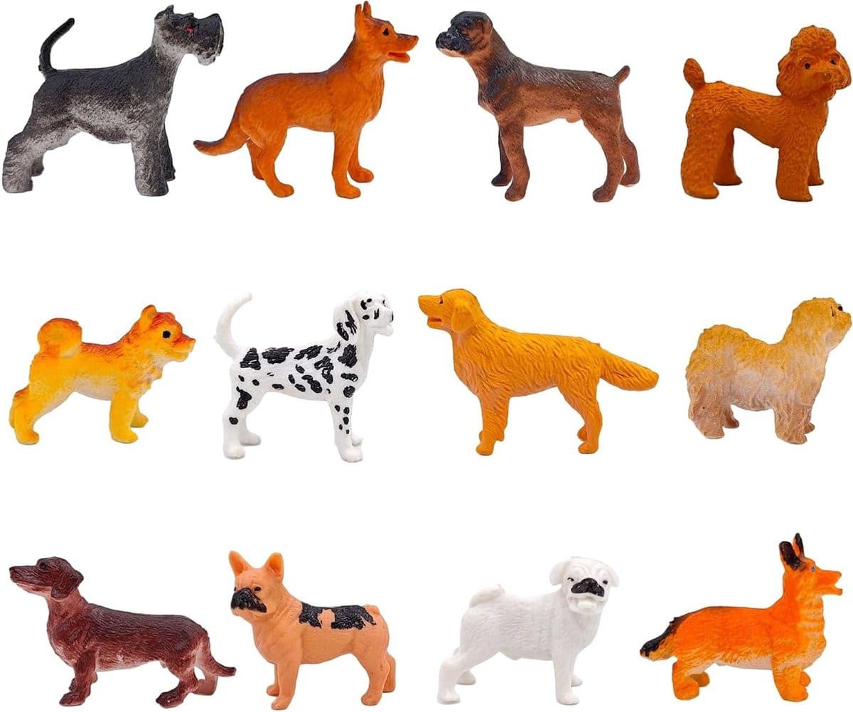 12 Stuks Mini Honden Figuren van Hars - Cartoon Dieren Miniaturen voor Decoratie van je Auto of Woonkamer