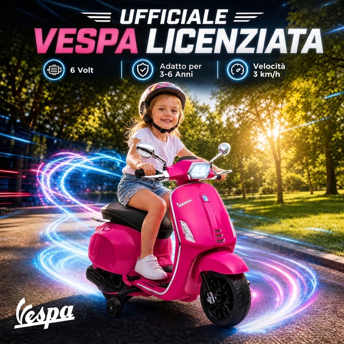 Altro Moto Elettrica Per Bambini A Licenza Vespa Con Rotelle, Fanale E Musica, In Pp E Metallo, 107x47x73 Cm, Rosa