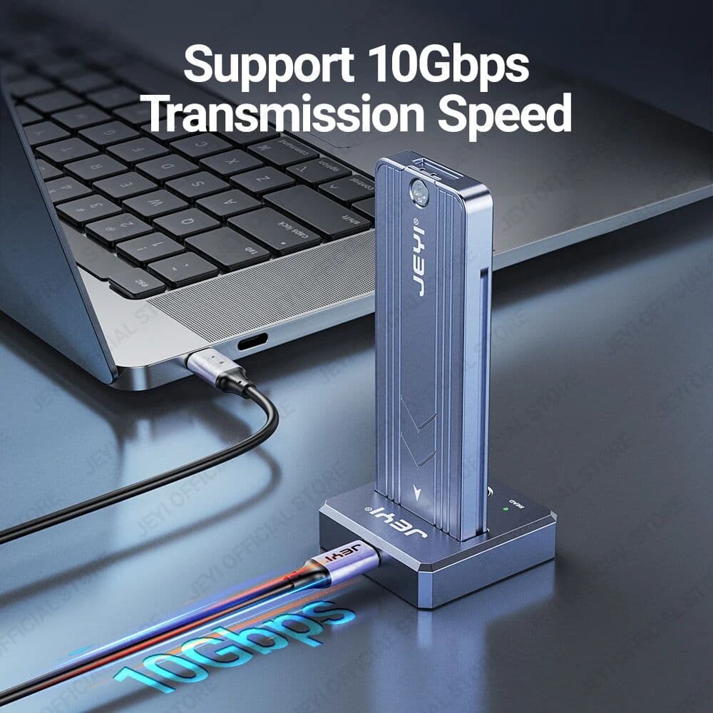 JEYI M.2 SSD Reader (USB 3.2 10Gbps) NVMe & SATA to USB-C PCIe SSD Docking Station Solid Disk Adapter With Write Protection