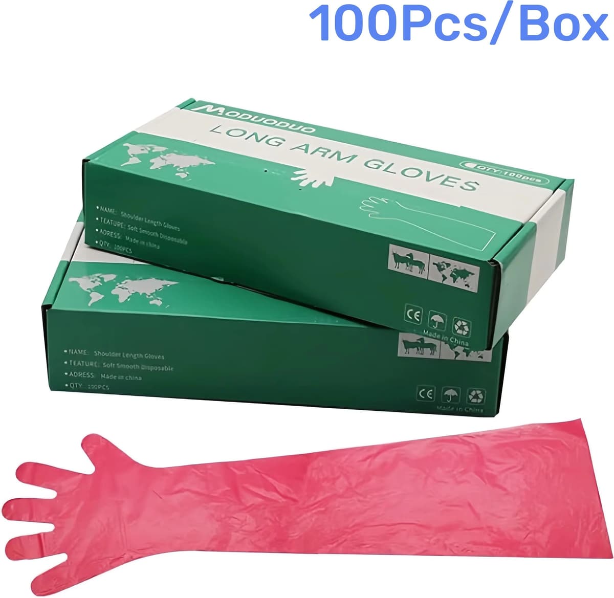 NONE 100Pcs Disposable Soft Plastic Vet Gloves Durable Disposable Farm Gloves Long Arm Veterinary Examination Rectal Examination