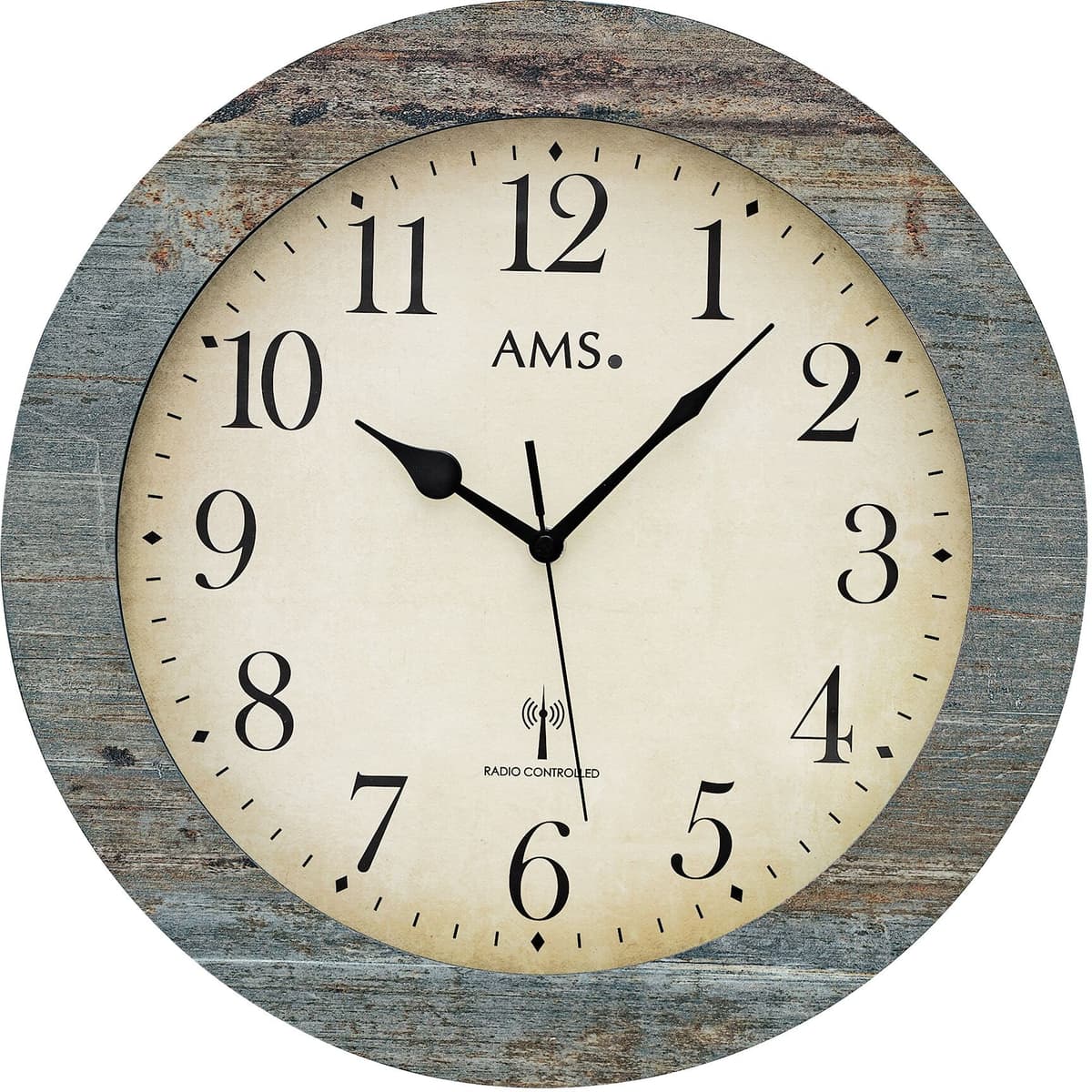 Funkwanduhr AMS "F5562", bunt (grau, hellblau), Wanduhren, B/H/L: 5cm, Made in Germany,Quarz,Holz,Wohnzimmer,Küche,Arbeitszimmer, Flur