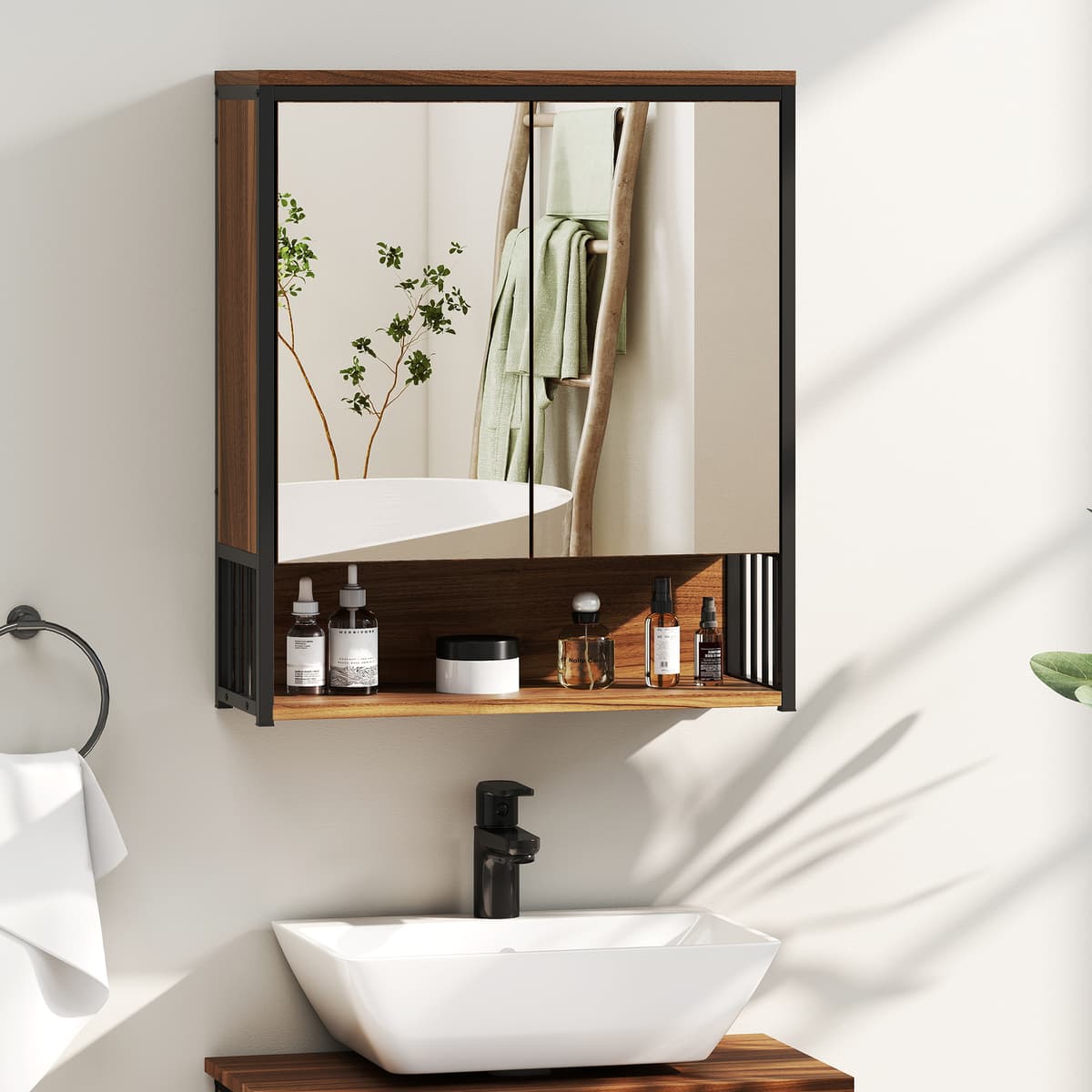 Homcom Mobiletto con Specchio Sospeso da Bagno in MDF, Truciolato, 56x20x65 cm, Marrone   Aosom Italy