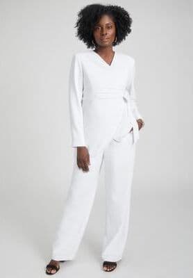 Plus Size Women's 2-Piece Faux Wrap Pantsuit by Jessica London in White (Size 20 W)