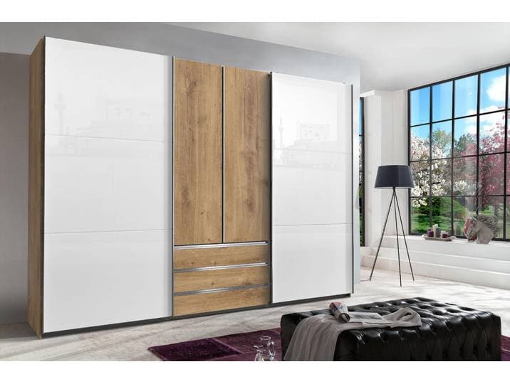 Schwebetürenschrank WIMEX Magic by fresh to go , braun (plankeneichefarben, außentüren weißglas), B:300cm H:216cm T:65cm, Schränke, Schwebetürenschrank