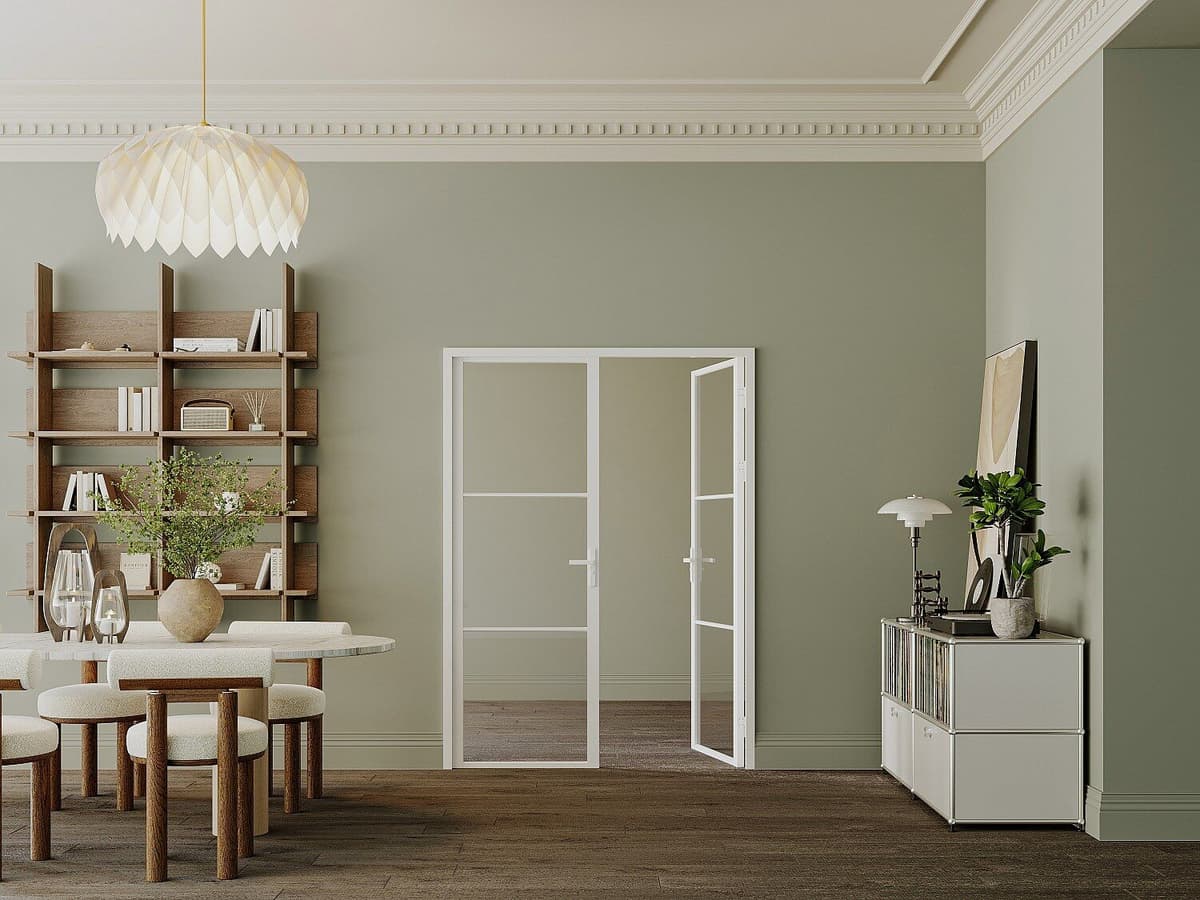 Unique Drzwi kompletne 2-skrzydłowe dwustronne z aluminium i szkła hartowanego - 2 x wys. 204 x szer. 73 cm - Biały - MASERU