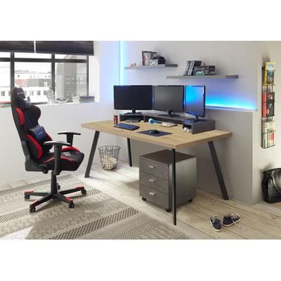 Büromöbel-Set MÄUSBACHER "Big System Office", grau (asteiche, schwarzstahl, graphit), Holzwerkstoff Metall, Holzwerkstoff, Metall, Arbeitsmöbel-Sets, Büromöbel-Set
