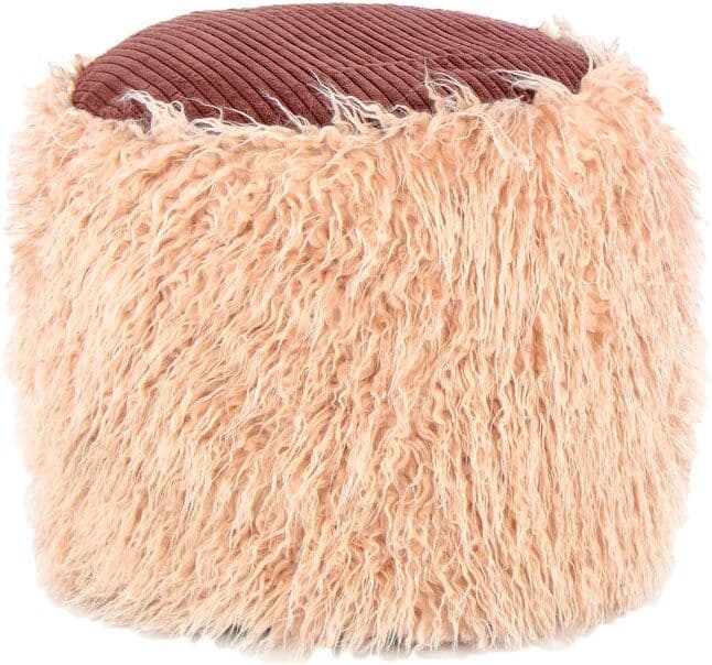 Pouf KAYOOM "Fellpouf Bobtail 125, Fellhocker in zweifarbigem Design", beige (beige, braun), B:45cm H:38cm T:45cm, Bezug: 80% Acrylic 20% Polyester/ Füllmaterial: 100% Polystryol, Poufs, Pouf, modern, dekorativ, kindersicherer Reissverschluss an der Unter