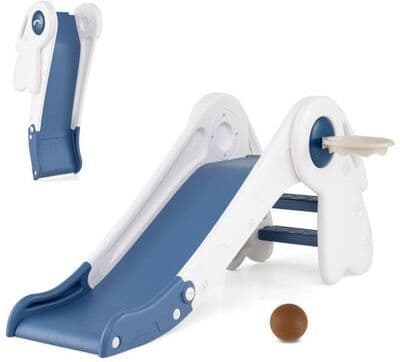 Costway 3 in 1 Toddler Slide Baby Slide Climber Playset with Basketball Hoop and Basketball-Blue