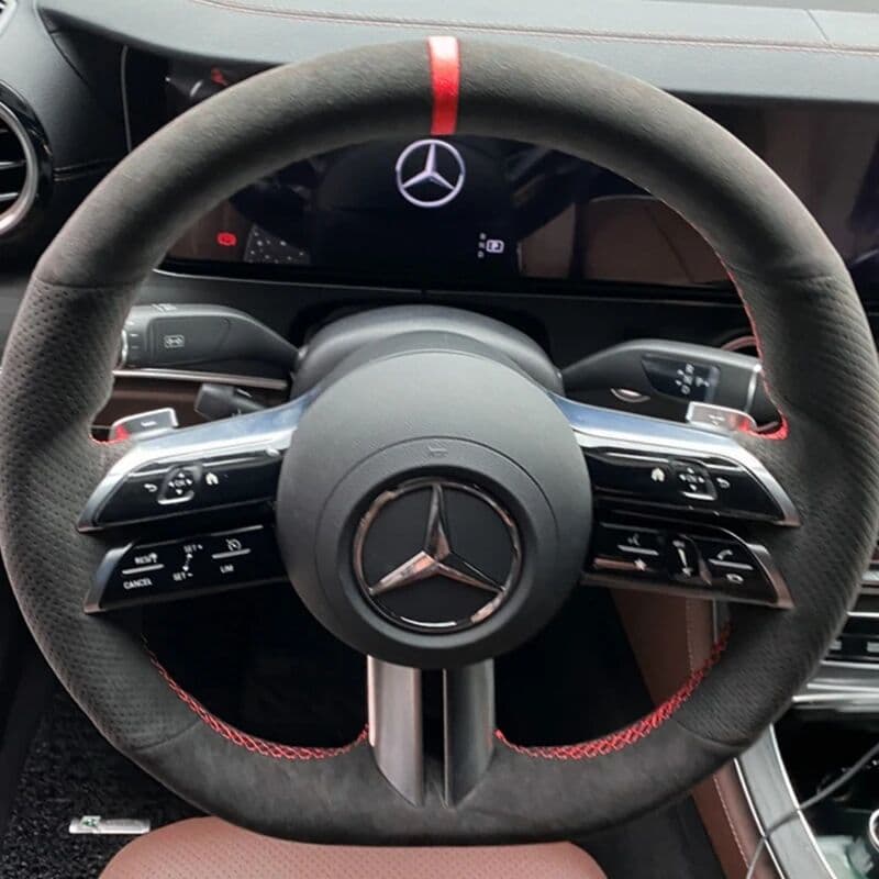 WUNHKF Custom Car Steering Wheel Braid Cover Suede 100% Fit For Mercedes Benz S-Class W223 2021 C-Class W206 2021 E-Class W213 2021