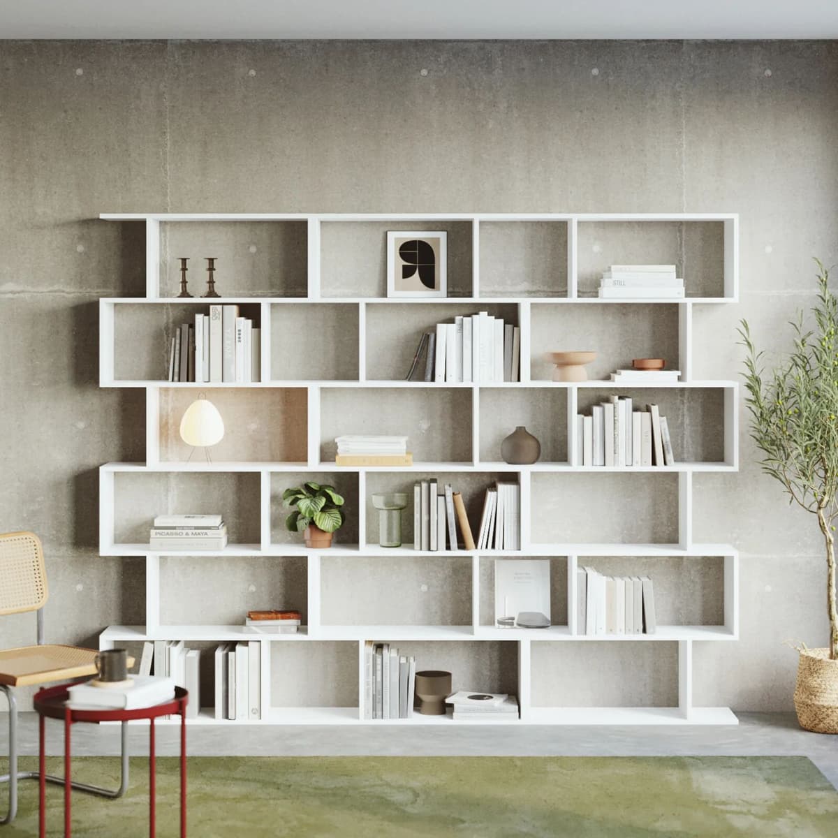 garneroarredamenti Libreria da parete 240x192h cm moderna soggiorno bianco opaco Amira 3
