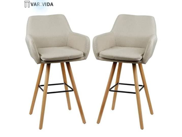 Chaises hautes VARIVIDA - Lot de 2 - Siège en lin - Beige