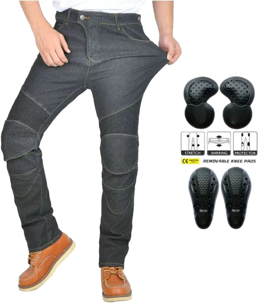 ZHANGCI Motorcycle Black Rider Racing Pants Men All Seasons Straight Elastic Denim Motorcycle Anti-fal Level 2 Gears Riding Jeans