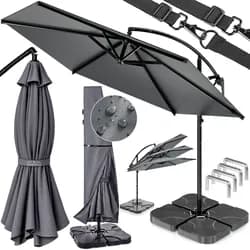 Ampelschirm Anthrazit 350cm Komplettset inkl 4 Gewichte & Schutzhülle