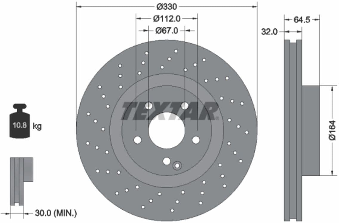 Disque de frein TEXTAR 92120205 avant, ventilé, perforé, à haute teneur en carbone, 1 pièce