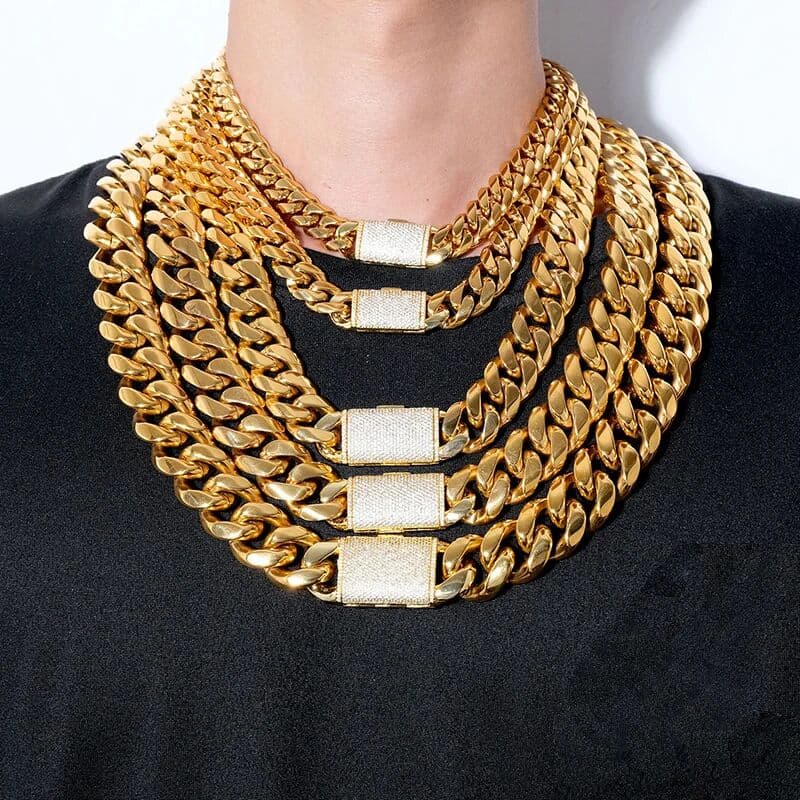 big nose 12/14/18/20/22mm Big Heavy Solid Stainless Steel Cuban Miami Link Chain Necklaces for Men Hip Hop Bling Iced out Rapper Jewelry