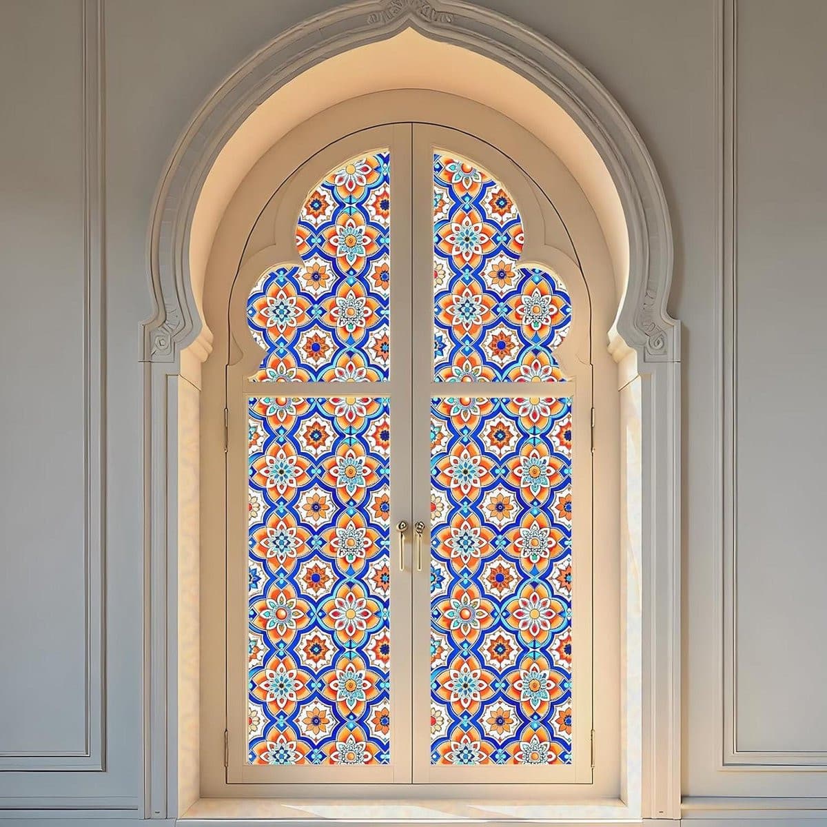 Raamfolie Privacy met Abstract Tulpenontwerp - Oranje Blauw - 199 x 44 cm