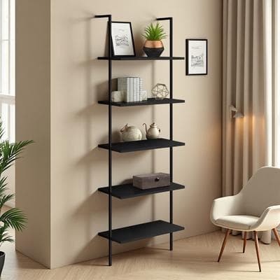 ZWYO HOSIMU 72in Laminate+Metal 5-Tier Ladder Etagere Bookshelf, Display Rack with Open Shelves & Sturdy Frame for Home/Office