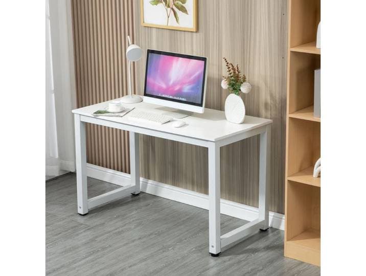 Bureau Droit Blanc pour Ordinateur en MDF et Métal avec Grande Surface de Travail Montage Facile pour Bureau 120×60×74 cm