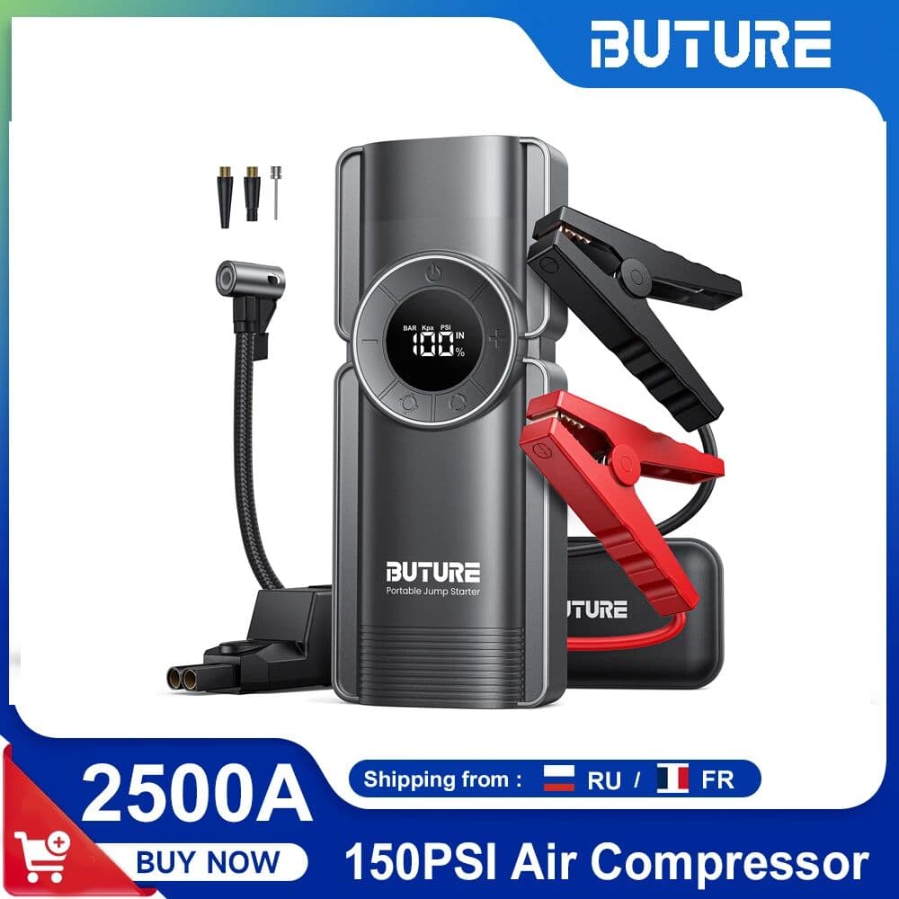YABER Buture 4 In 1 Jump Starter 150PSI Pump Air Compressor 20000mAh Power Bank 2500A Starting Device 15V Digital Tire Inflator