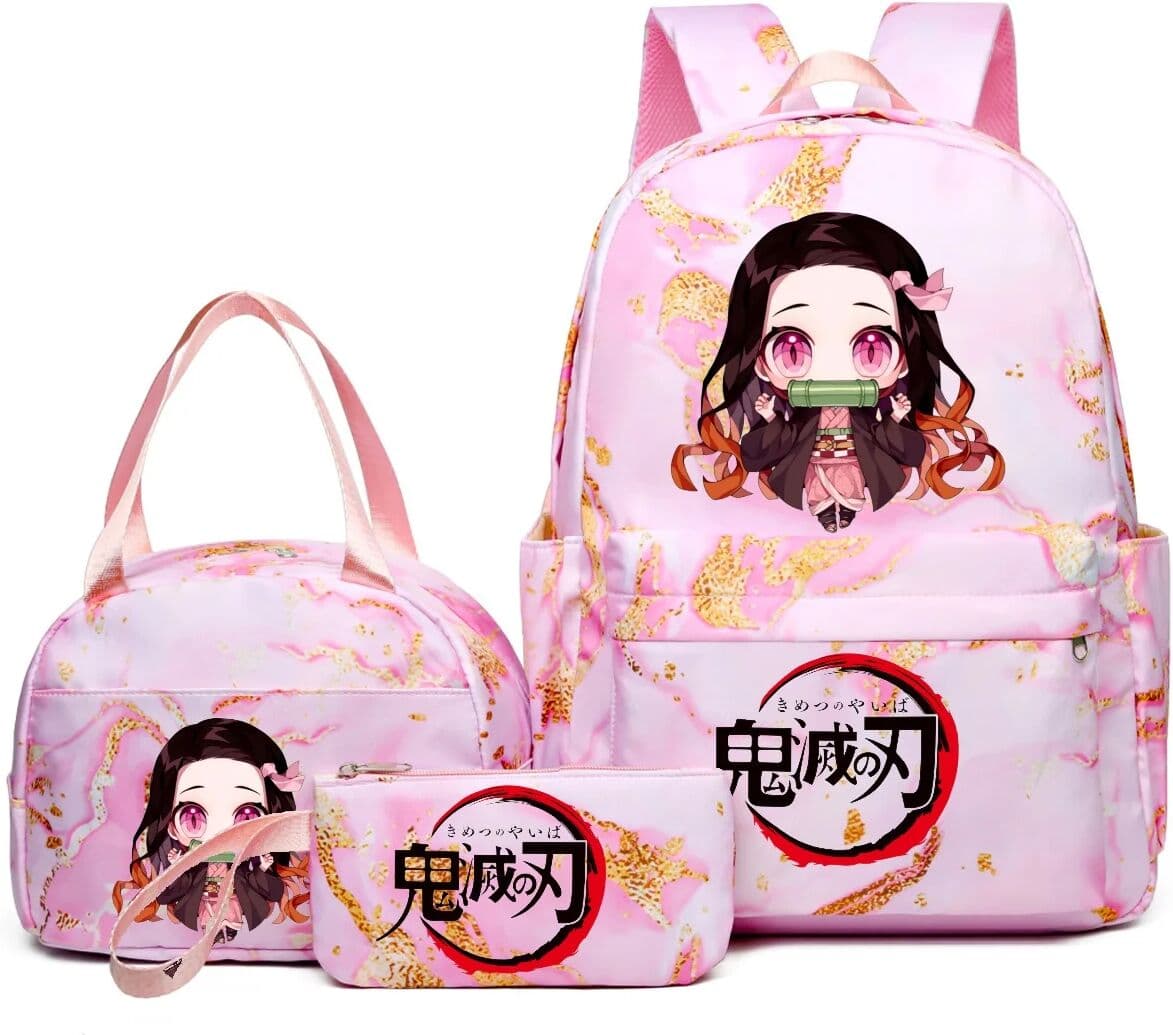 Bandai Demon Slayer Nezuko kamado Backpack 3PCS Gradient Capacity Laptop Teens School Bags With Lunch Bags Travel Casual Mochilas