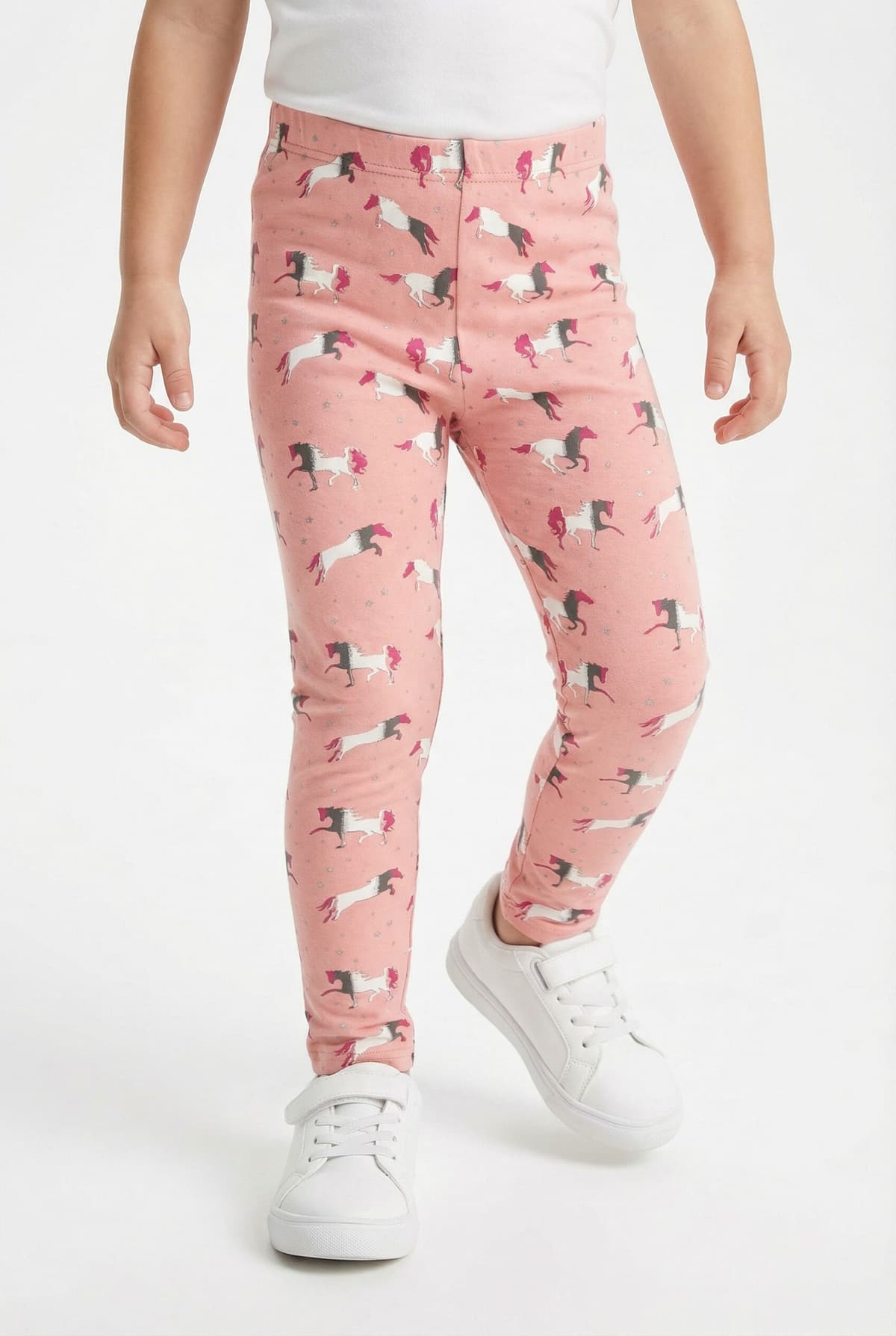 Strickleggings HAPPY GIRLS, Mädchen, Gr. 116, N-Gr, rosa (dusty rose), Feinstrick, Obermaterial: 60% Polyester, 35% Baumwolle, 5% Elasthan, bedruckt, slim fit normal, Hosen Strickleggings, für kleine Pferde-Fans
