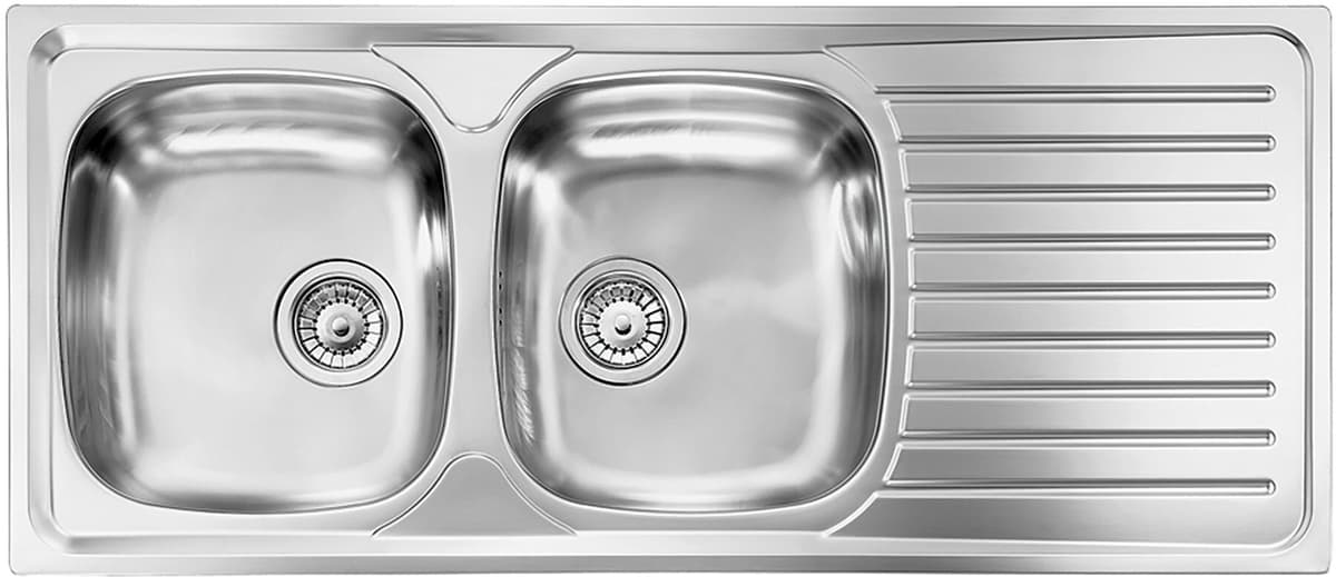 Cmspa LAVELLO SIROS 116x50cm INOX PRELUCIDO 2 VASCHE SINISTRA CON SGOCCIOLATOIO PILETTA 2''