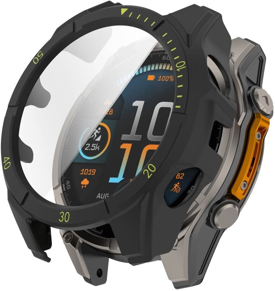 INCOVER Garmin Tactix 8 AMOLED (51mm) - Hårdt Plastik Cover m. Beskyttelsesglas - Sort / Gul