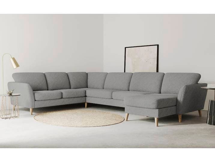 Wohnlandschaft GOODPRODUCT MARSEILLE XXL 349cm, U-Form, Ottomane rechts/links wählbar , grau, B:349cm H:88cm T:242cm, Struktur fein (58% Polyester, 22% Polypropylen);Filzoptik (100% Polyester);Webstoff (100% Polyester), Sofas, Wohnlandschaft, Massivholzbeine Eiche, Landhausstil, Wellenunterfederung