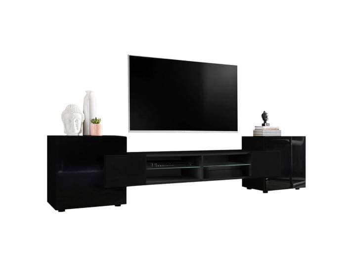 Komodee Lowboard Merano Black, Schwarz, Schwarz, Schwarz, 4 Fächer, Rechteckig, 230x52.5x35 cm, Wohnzimmer, TV Möbel, Lowboards, Lowboards stehend