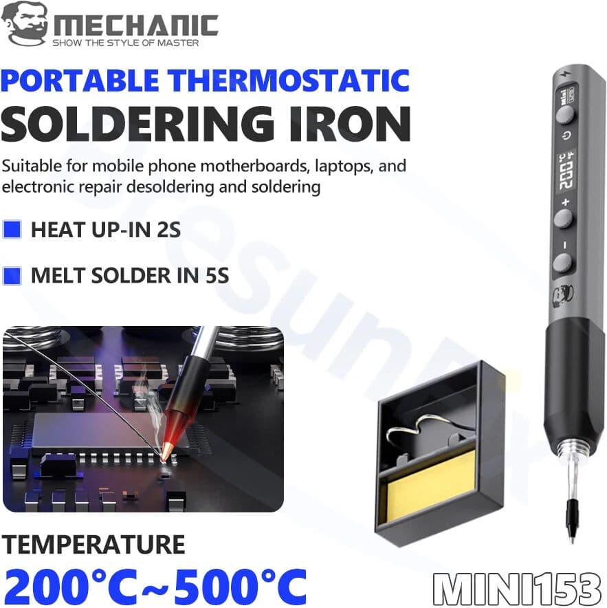 welsolo MECHANIC MINI153 Portable Soldering Iron 200°C–500°C for Phone Laptop Repairs PCB Chip Soldering Soldering Desoldering Tools