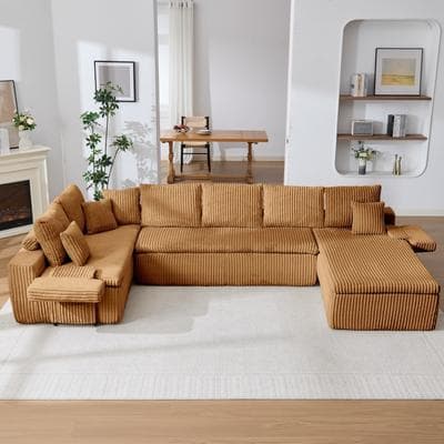 Abrihome "144"" Oversized Modular Corduroy Sectional Boneless Sofa"