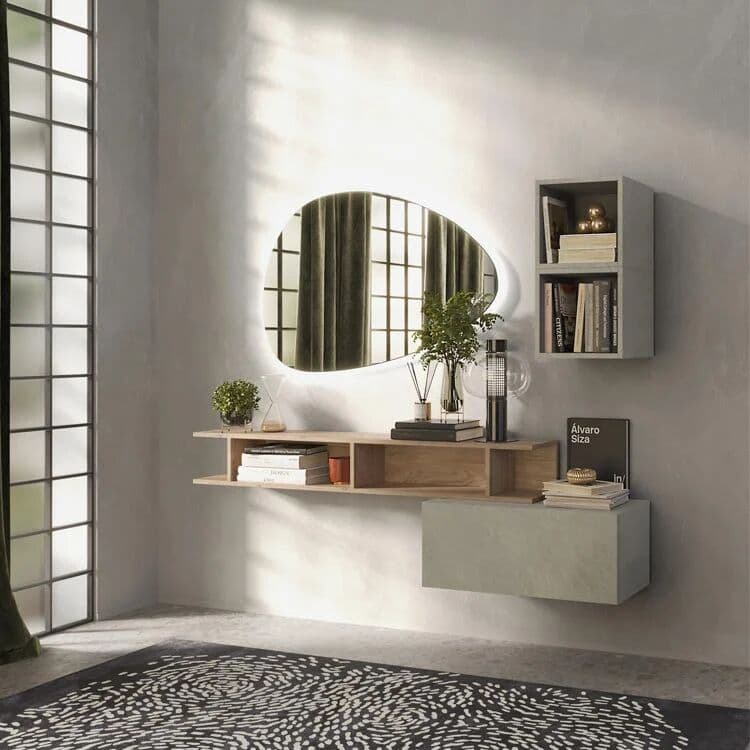 garneroarredamenti Mobile ingresso sospeso 165x140h cm moderno rovere chiaro tortora Sunset 61