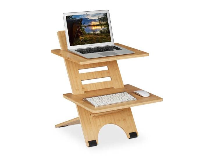 Relaxdays Schreibtischaufsatz Natur Bambus höhenverstellbar, Hellbraun, Holz, 47x61x61 cm, Büromöbel, Schreibtische, Schreibtischzubehör