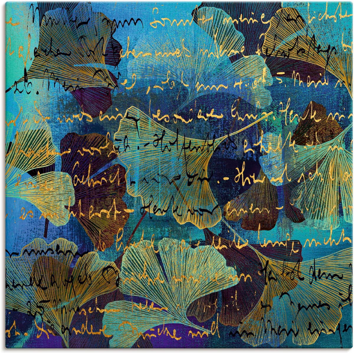 Wandbild ARTLAND "Ginko", bunt (farbe bild(er): blau), B:30cm H:30cm, Bilder, Wandbild, als Alubild, Leinwandbild, Poster, Wandaufkleber in verschied. Grössen farbe bild(er): blau B/H/T: 30cm x 30cm, Leinwandbild Muster quadratisch, 1 Stk.