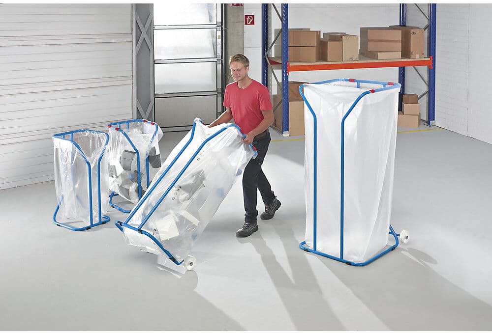 eurokraft pro Großvolumen Abfallsackhalter, Stahl, Volumen 1000 l, fahrbar, lichtblau