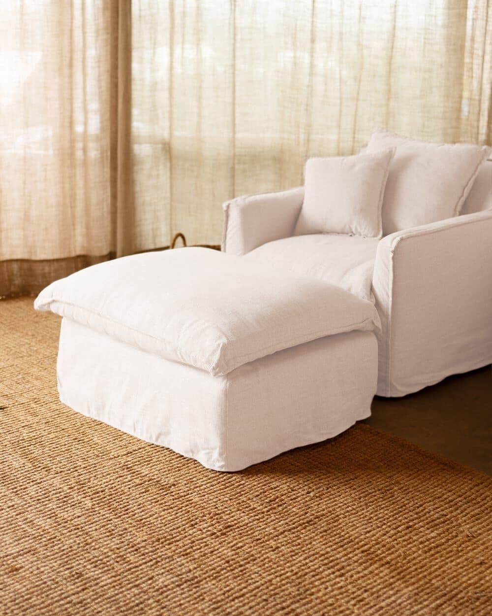 Decowood Puf de algodón y lino desenfundable blanco 92x72cm