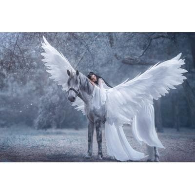 Fototapete PAPERMOON "EINHORN MIT FEE IM MÄRCHENWALD", bunt, B:3m L:2,23m, Vlies, Tapeten