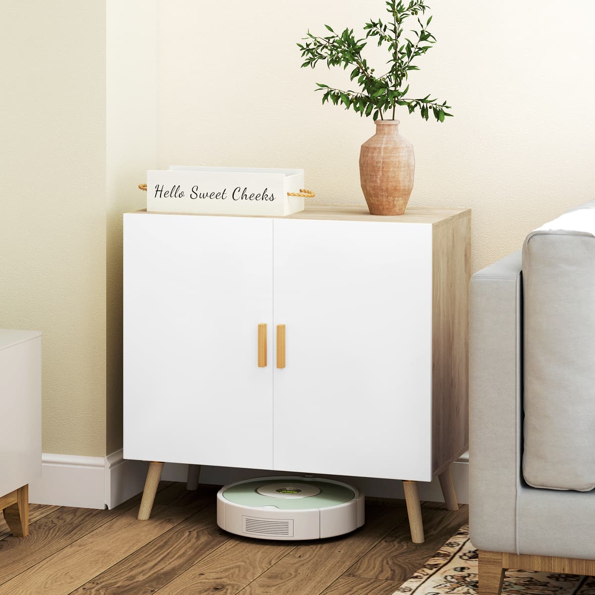 Homcom Mobile Multiuso con Ripiano Regolabile su 3 Livelli e Base Rialzata, in Legno, 76x41.2x74 cm, Bianco e Rovere   Aosom Italy