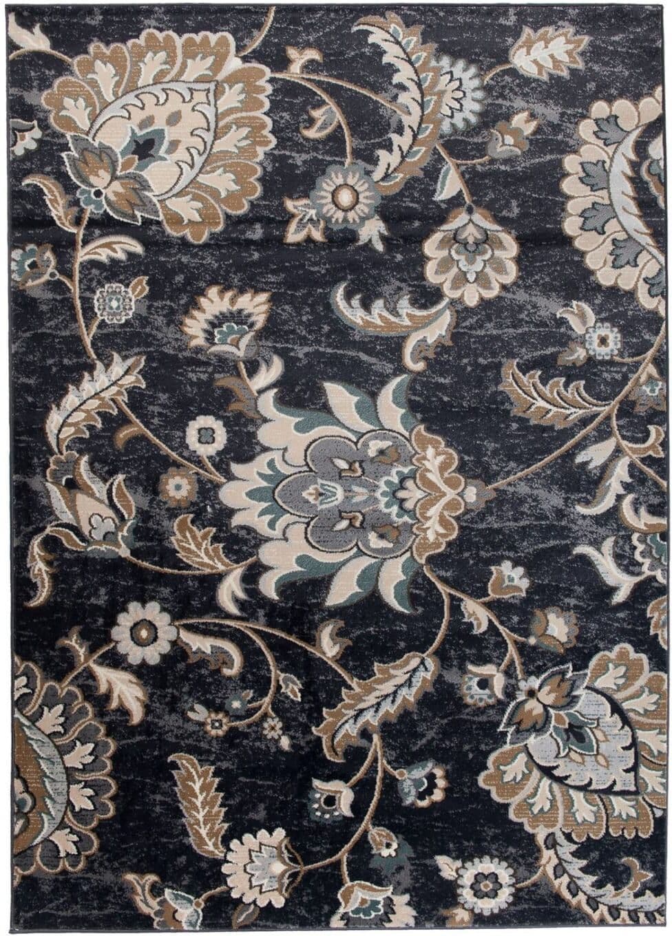 Tapiso Alfombra de salón negro beige marrón azul flores 160x220