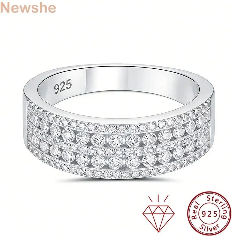 Newshe she Certified Moissanite Rings Wedding Band for Women 925 Sterling Silver Promise Engagement Ring D Color VVS1 Fine Jewelry