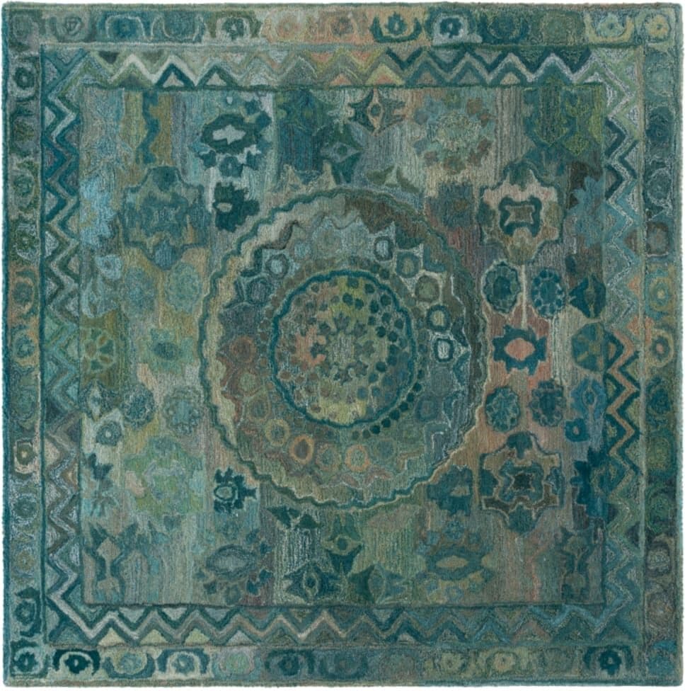 Safavieh Alfombra bohemio de poliéster azul/verde, 183 x 183 cm