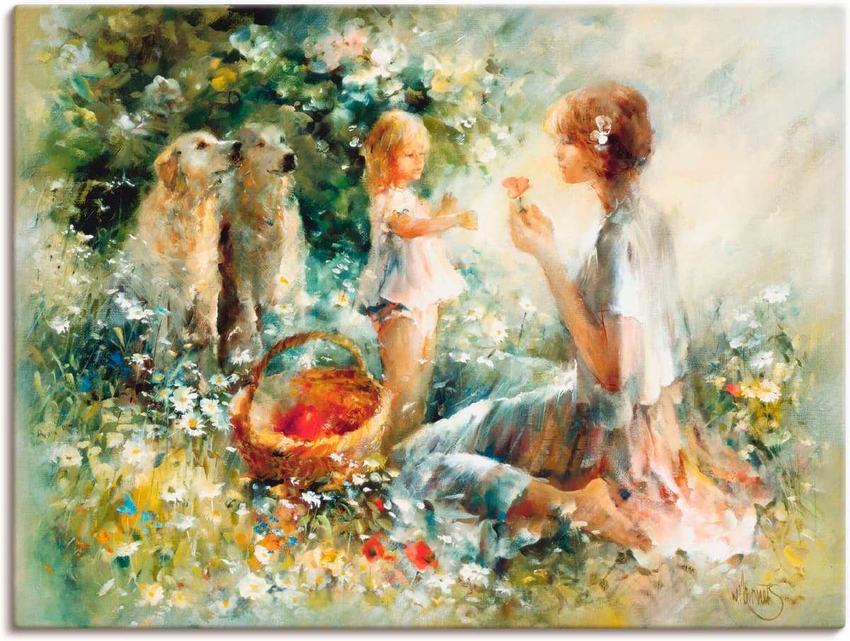 Leinwandbild ARTLAND "Picknick", beige (farbe bild(er): naturfarben), B:60cm H:45cm, Bilder, Leinwandbild, auf Holzrahmen gespannt farbe bild(er): naturfarben B/H/T: 60cm x 45cm, Leinwandbild Gruppen & Familien Querformat, 1 Stk.
