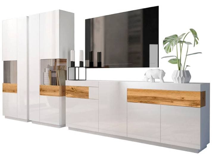 Wohnwand GOODPRODUCT SILKE , weiss (weiß hochglanz, votaneichefarben), B:378,5cm, Kastenmöbel-Sets, Wohnwand