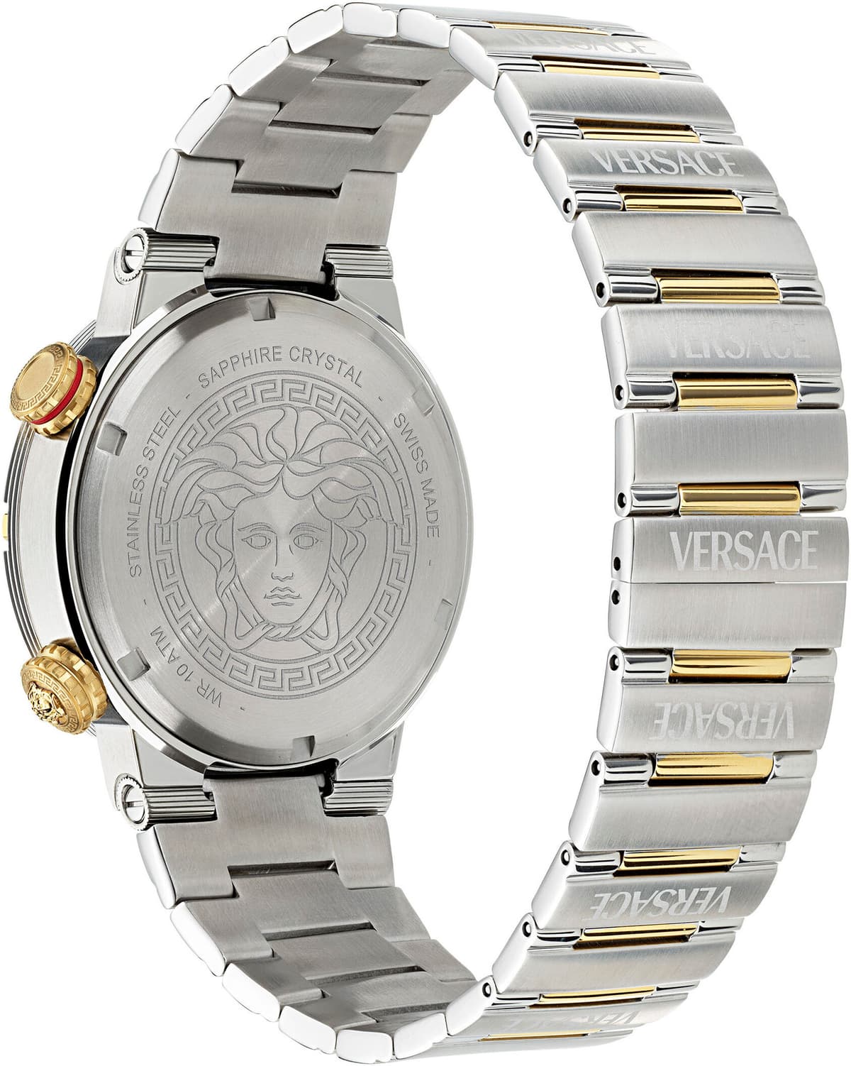 Chronograph VERSACE "GRECA LOGO DIVER", silber (silbergoldfarben, blau), Armbanduhren, Herren, Chronograph, Quarzuhr, Armbanduhr, Herrenuhr, Datum, Stoppfunktion, Swiss Made