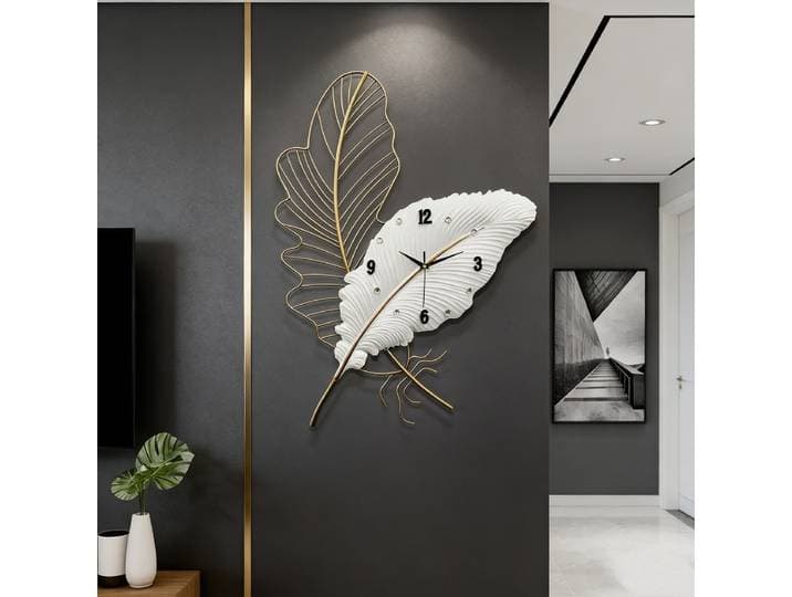 Horloge murale en plumes, horloge murale d'art moderne, horloge murale esthétique, horloges murales silencieuses, minimalistes, élégantes, pour salon, avec décoration lumineuse