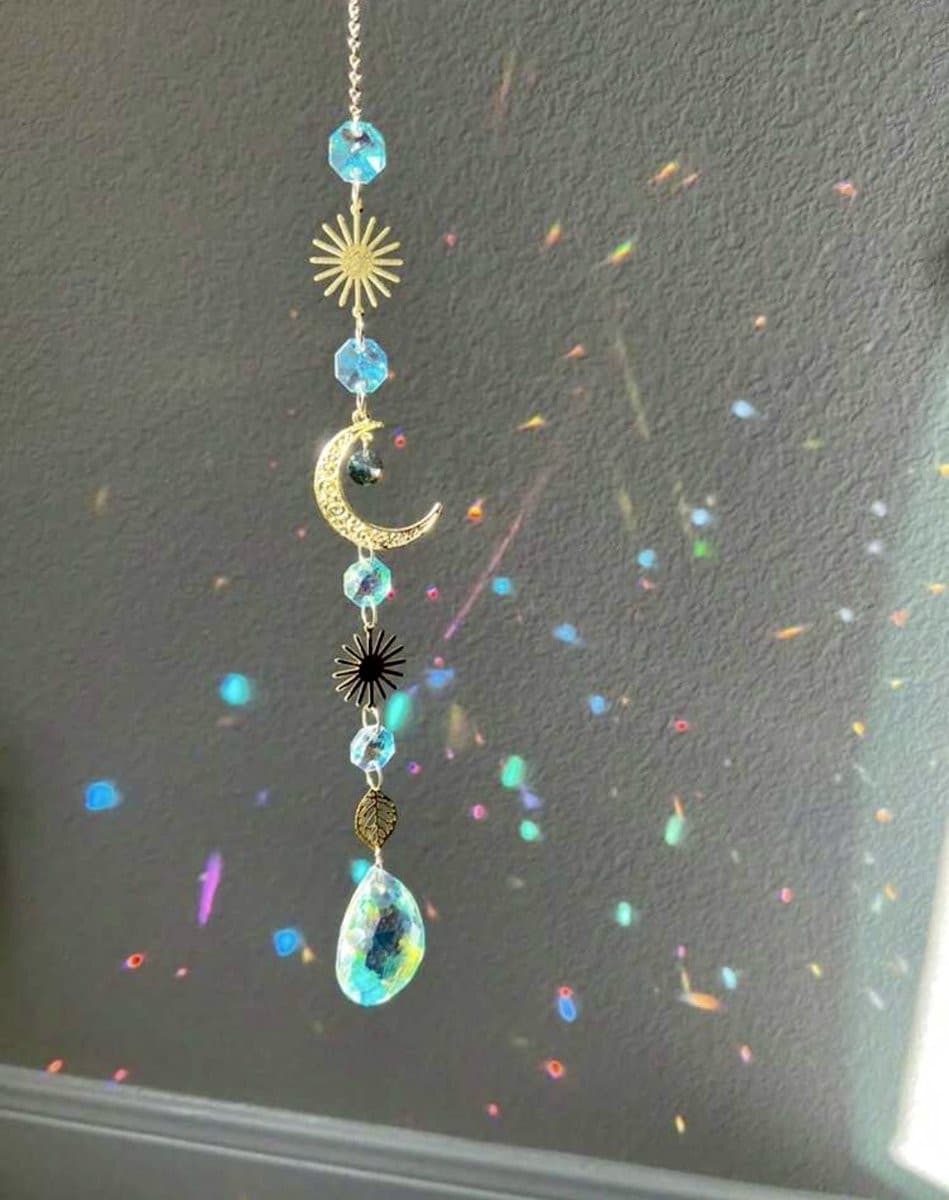 Savvy the label Crystal Moon Suncatcher - Transparant en Goudkleur - Raamdecoratie