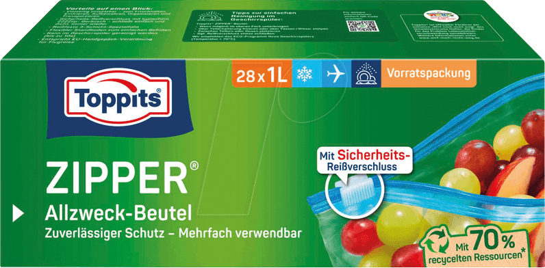 TOPPITS 98004 - TOPPITS bolsa congelador CON CREMALLERA 1,0 l, 28 piezas