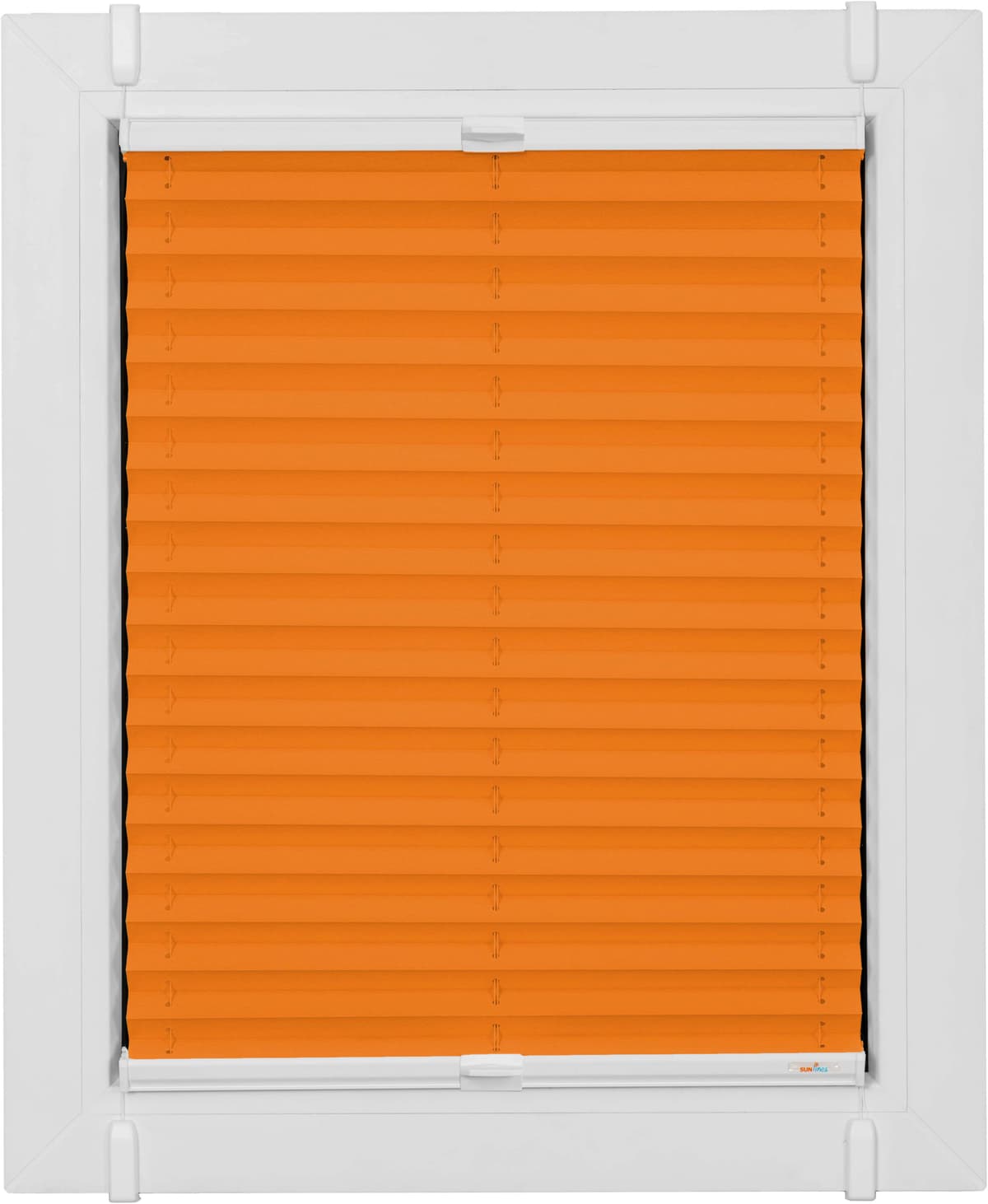 Plissee SUNLINES "One Size Style Crepe, ohne Bohren, blickdicht, Klemmfix", orange (orange, weiß, weiß), B:100cm H:210cm, Obermaterial: 85% Polyester, 15% sonstige Fasern, Plissees, Plissee, Zubehörfarbe weiss, zum Klemmen orange, weiß, weiß 210cm, zweise