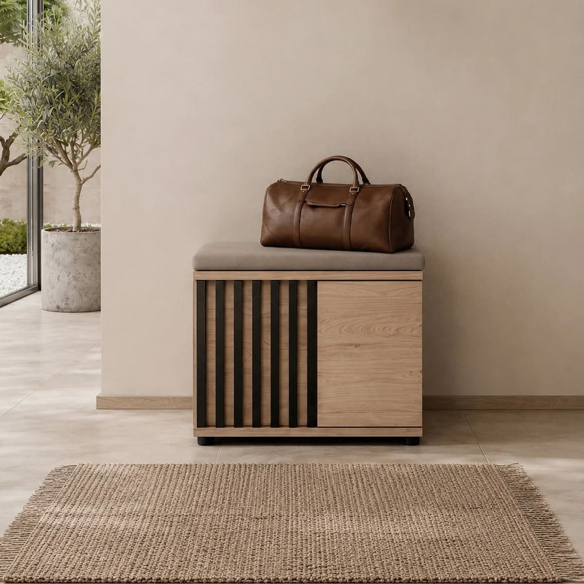 garneroarredamenti Mobile scarpiera 60x46h cm 2 ante cannettato rovere nero Berlino
