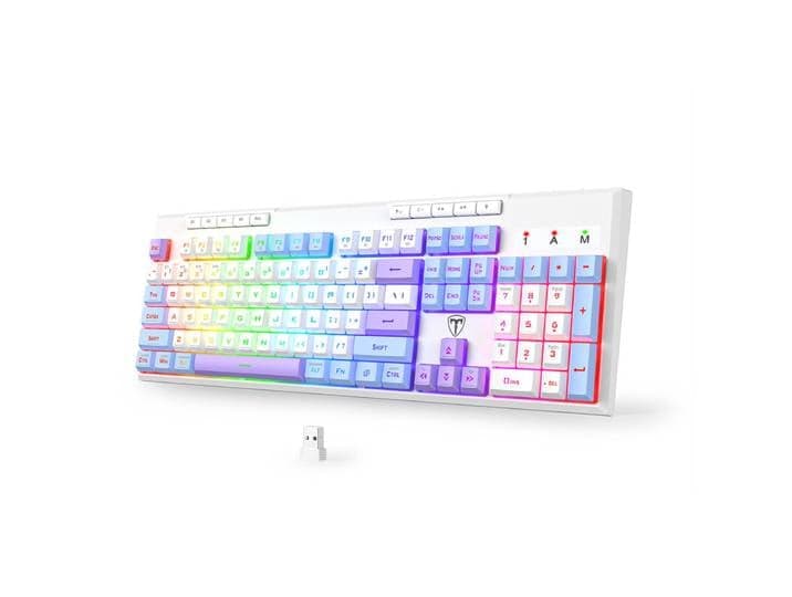 ET clavier de jeu 100 % à trois modes, disposition QWERTY américaine, rétroéclairage RVB, macros personnalisables, anti-effet fantôme 26 touches, 4000 mAh, crémeux